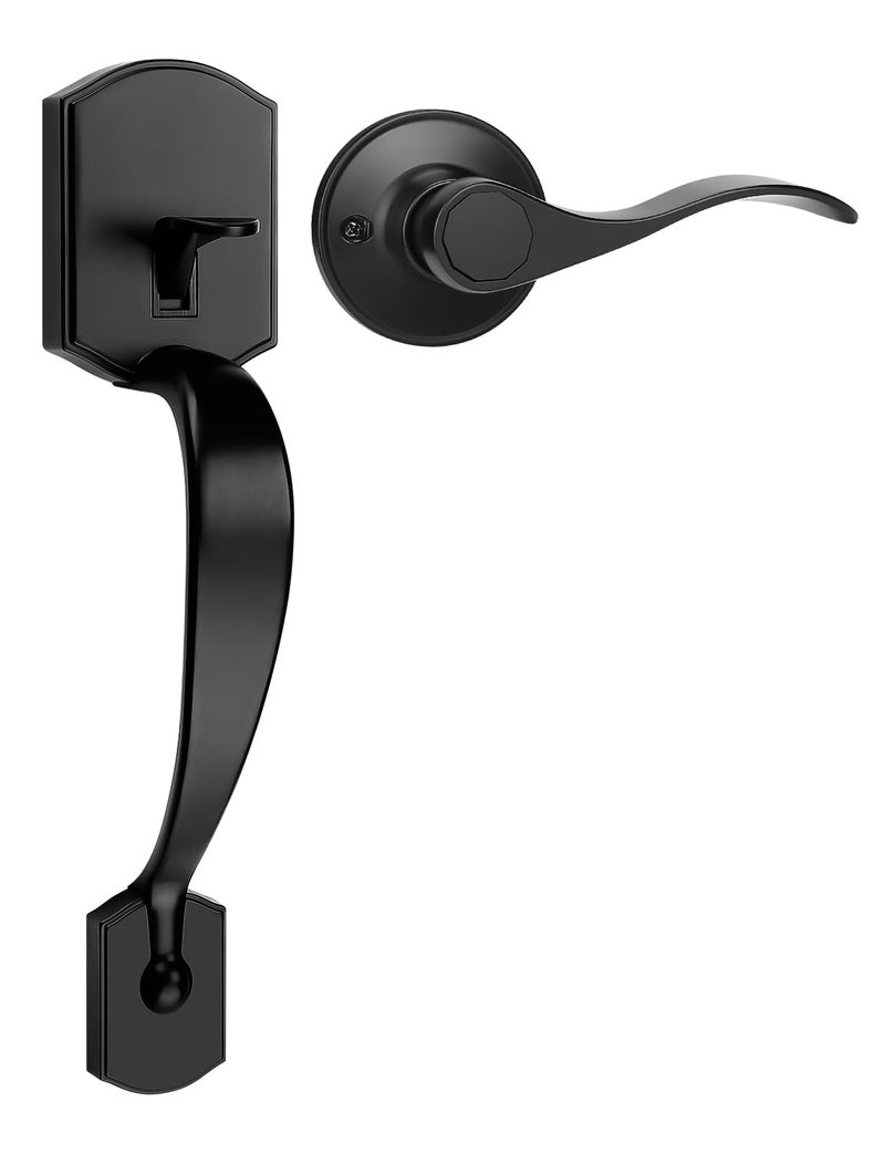 Tinewa Camelot Trim Lower Half Handleset, Matte Black Finish, Upgated Entry Door Handle with Accent Wave Door Lever for Electronic Keypad with Drop Interior Left Handed Lever - Image 1